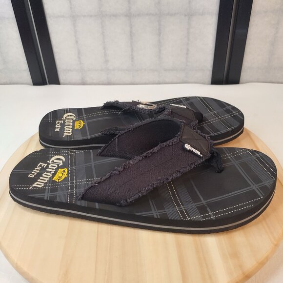 Corona Extra Black Plaid Bottle Opener Flip Flop Sandals Men US XL 12/13 - Picture 1 of 11